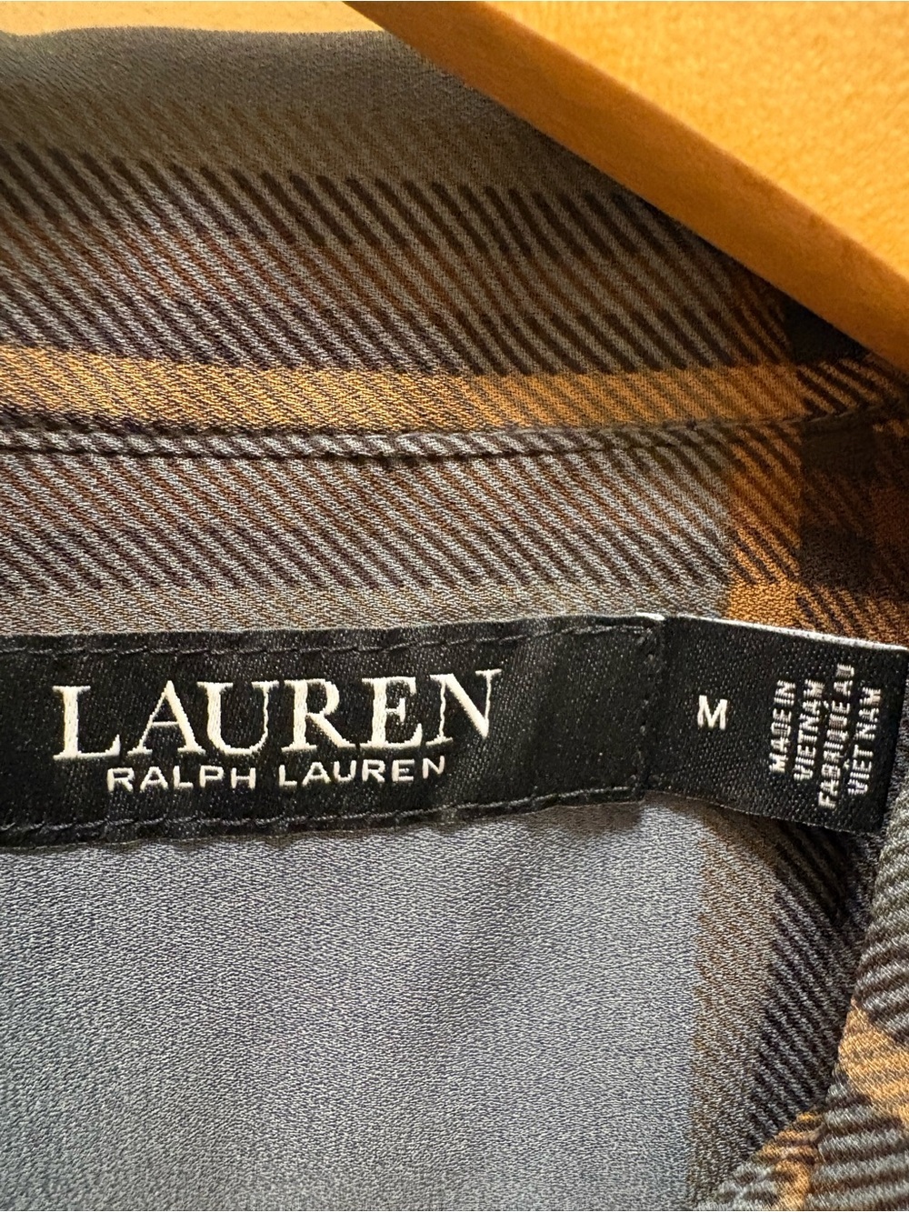 Lauren Ralph Lauren Plaid Tie Neck Bow Blouse Womans Sz M Blue Gray Brown - Picture 2 of 16